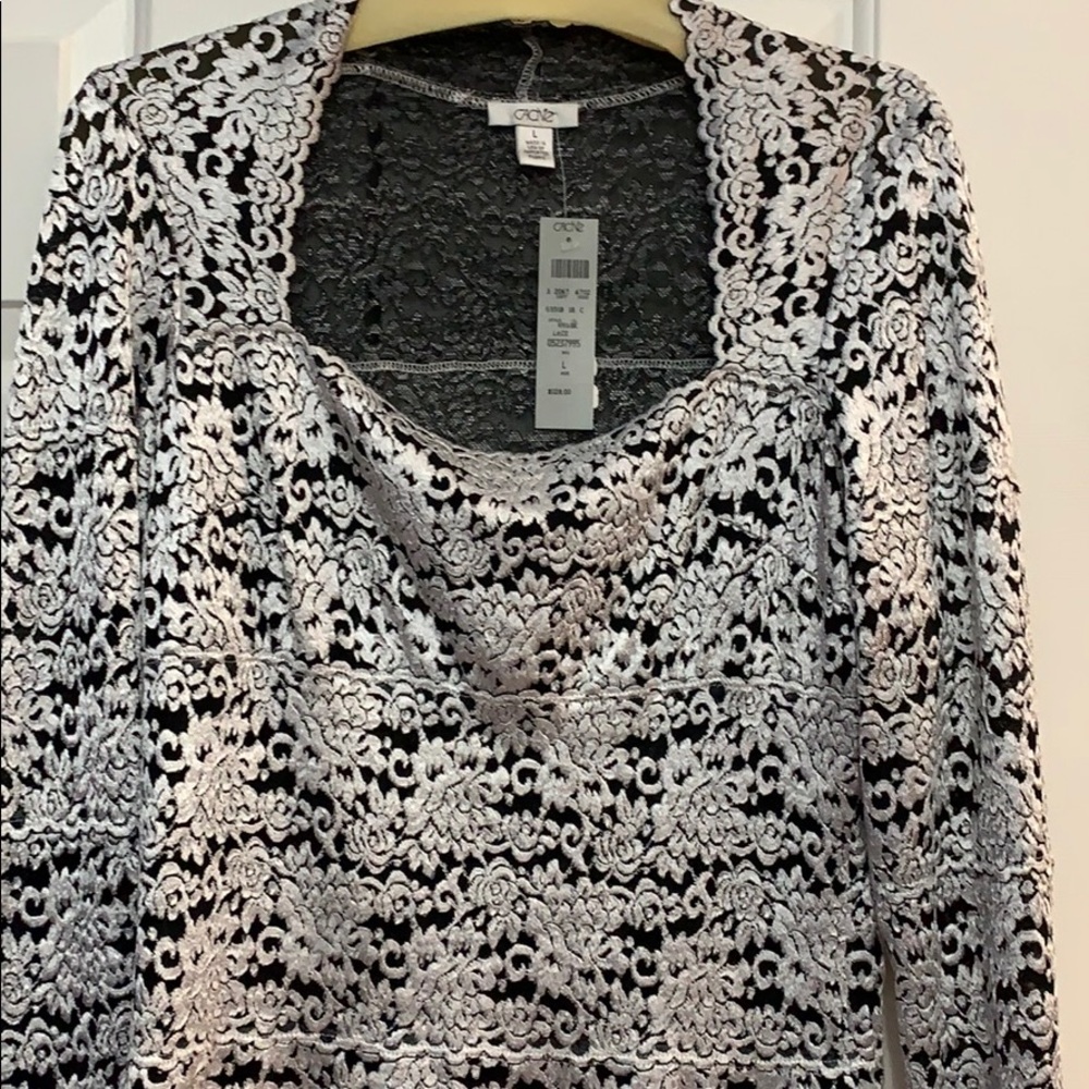 Nwt$128 Cache Gorgeous Stretch Top White&Black - image 3